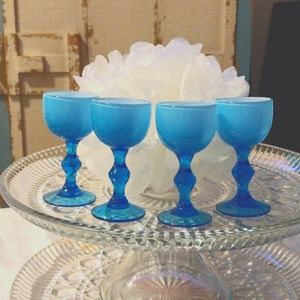 Set of 4 Vintage Carlos Moretti blue over white glasses